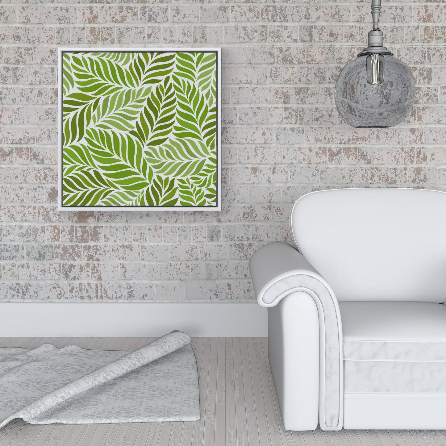 Green Leaf Pattern Framed Canvas