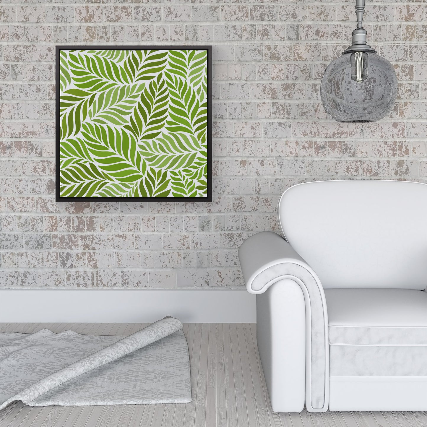 Green Leaf Pattern Framed Canvas