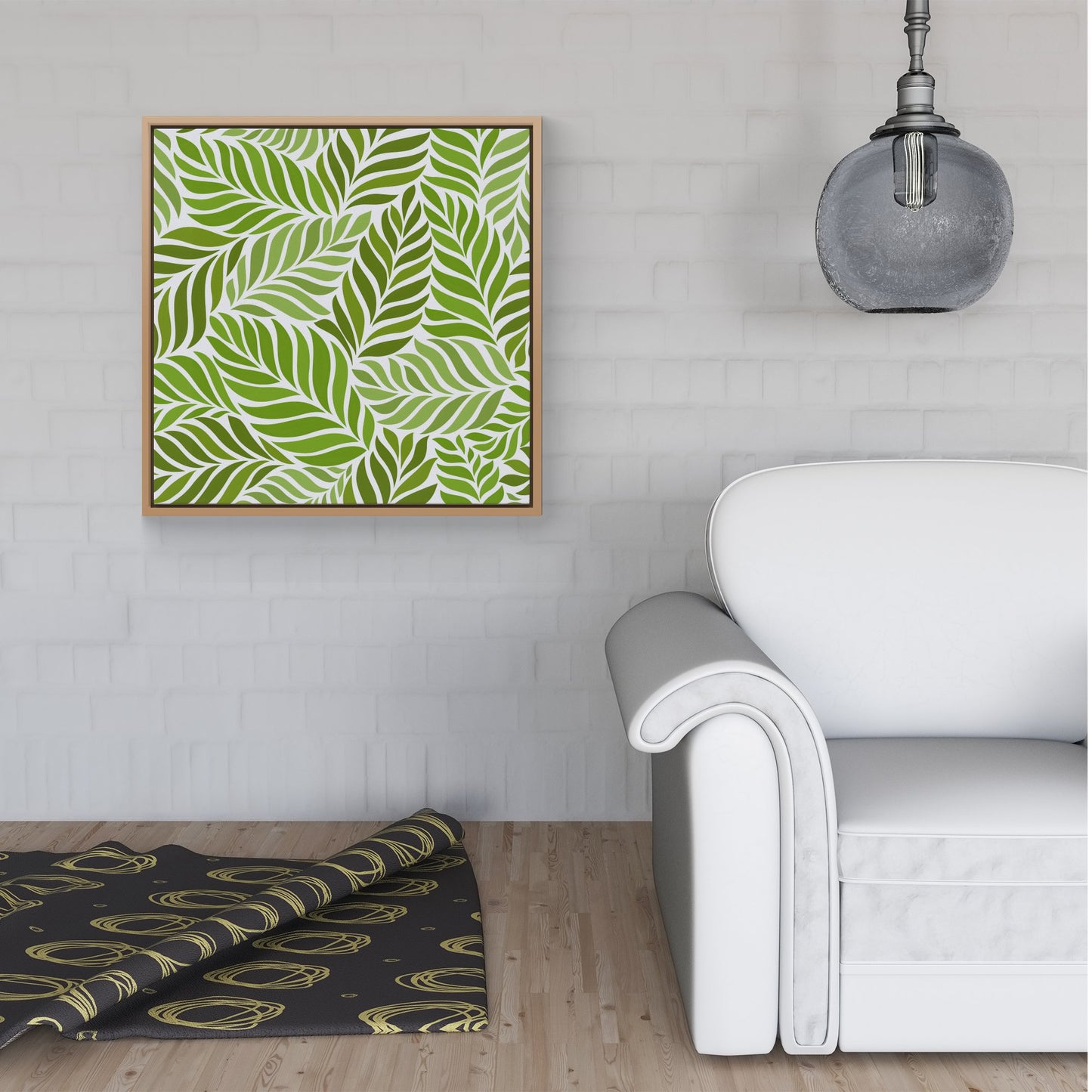 Green Leaf Pattern Framed Canvas