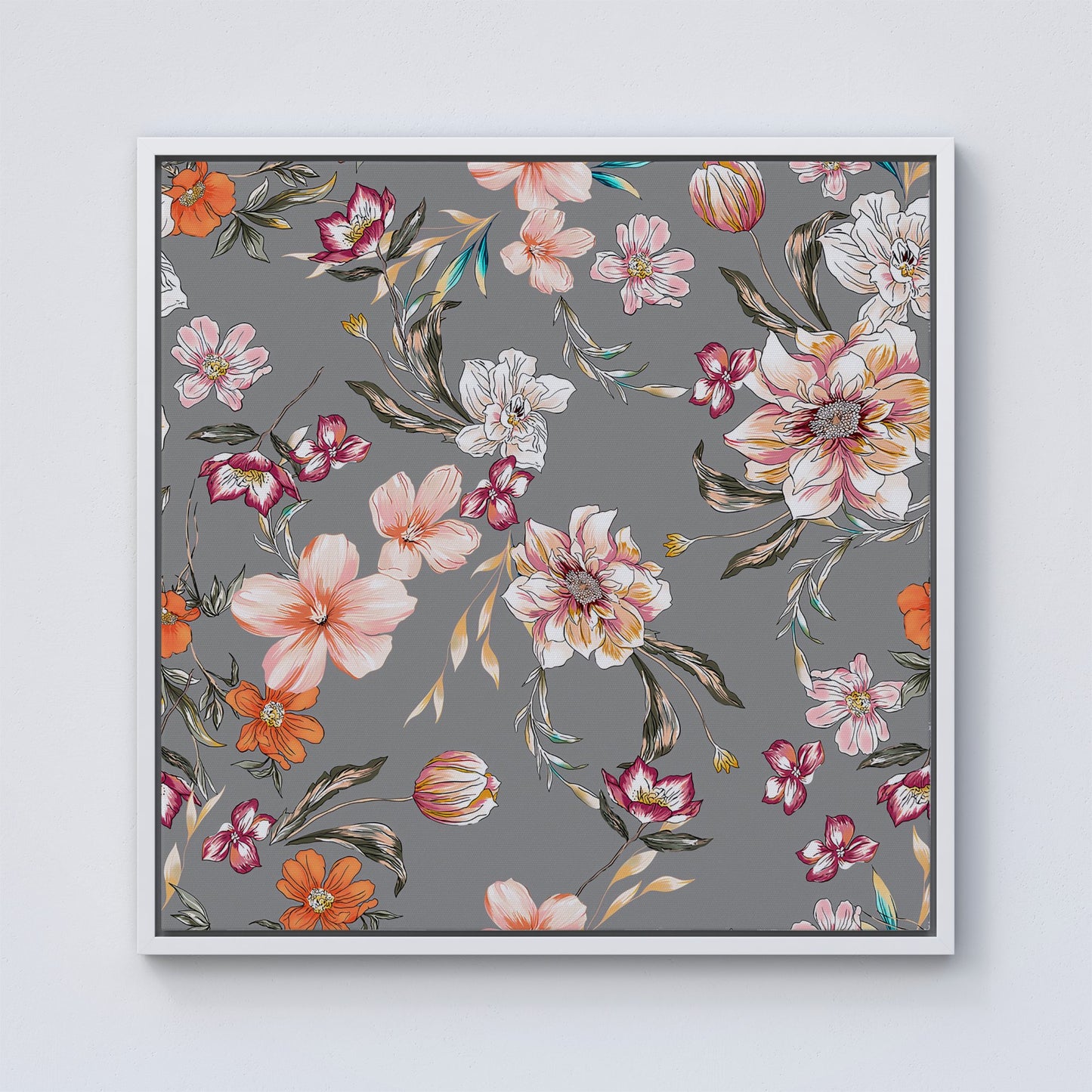 Peony, Lily, Tulip, Daisy Colorful Framed Canvas