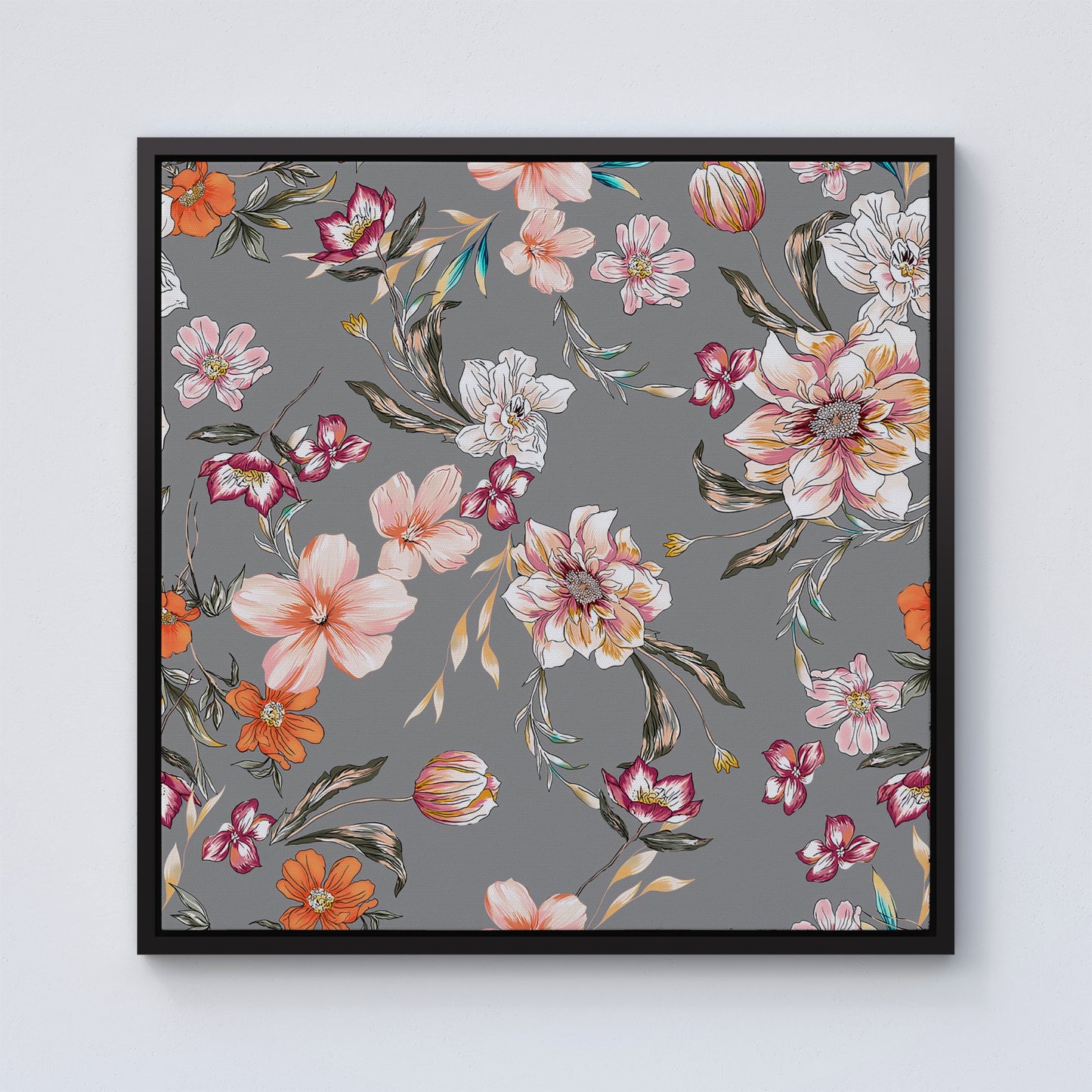 Peony, Lily, Tulip, Daisy Colorful Framed Canvas