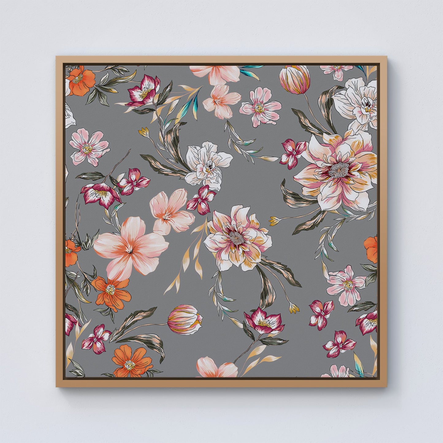 Peony, Lily, Tulip, Daisy Colorful Framed Canvas