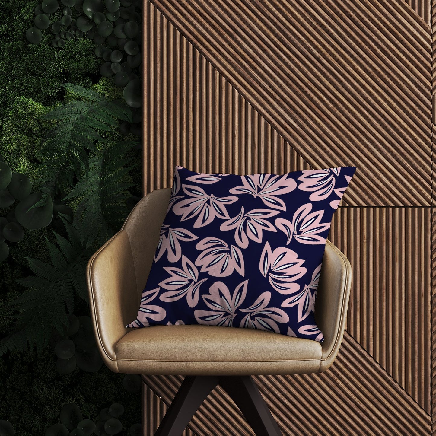 Pink Navy Floral Botanical Pattern Outdoor Cushion