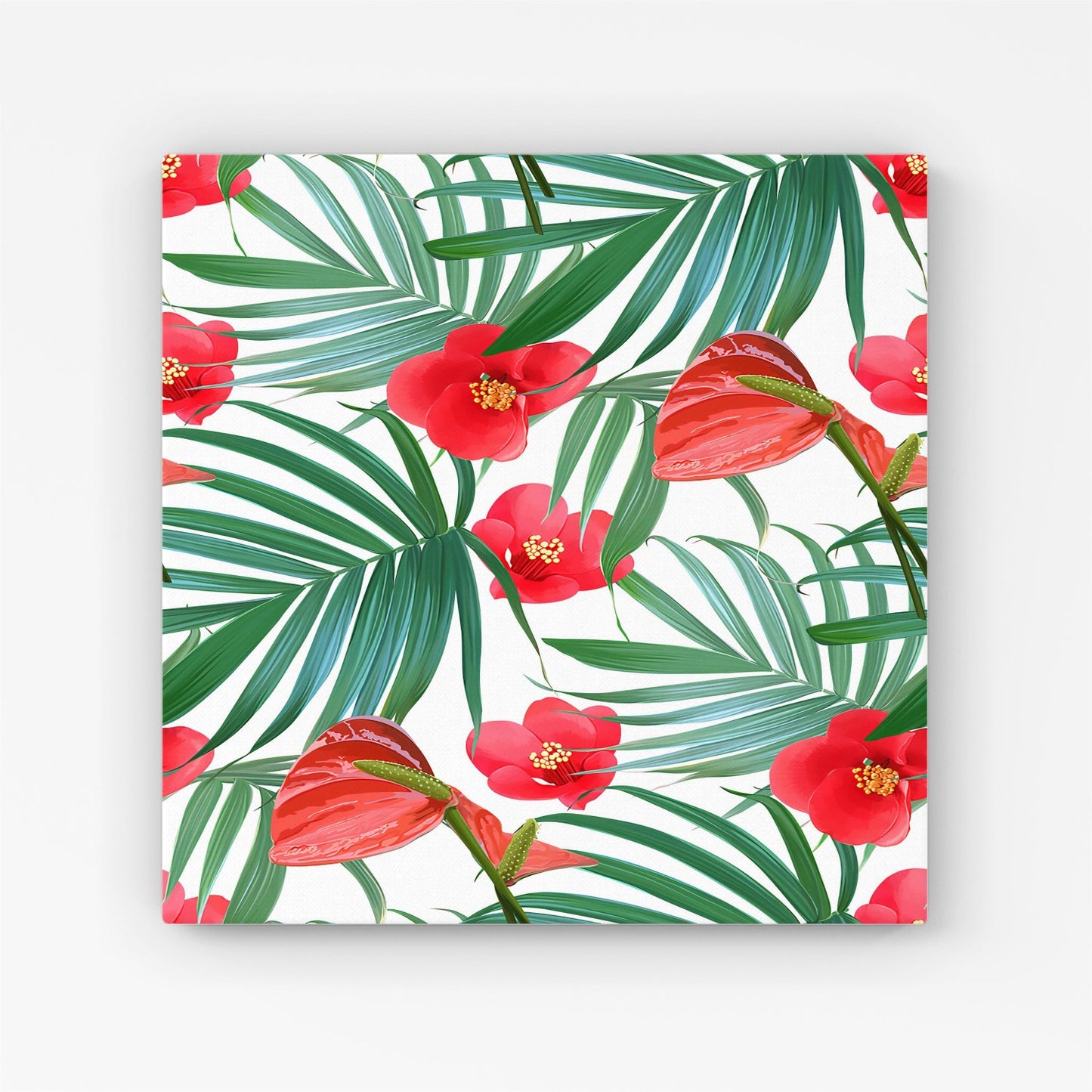 Tropical Flowers And Palm Leaves Hawaiian Canvas