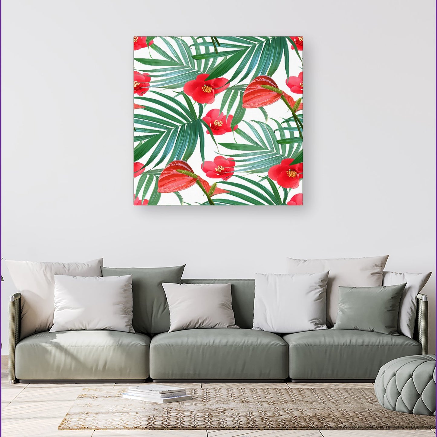 Tropical Flowers And Palm Leaves Hawaiian Canvas