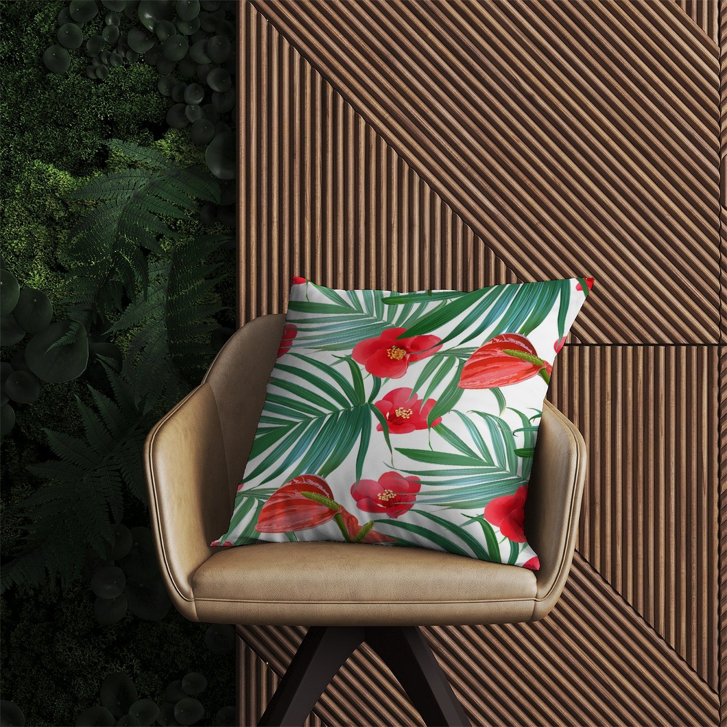 Tropical Flowers And Palm Leaves Hawaiian Outdoor Cushion