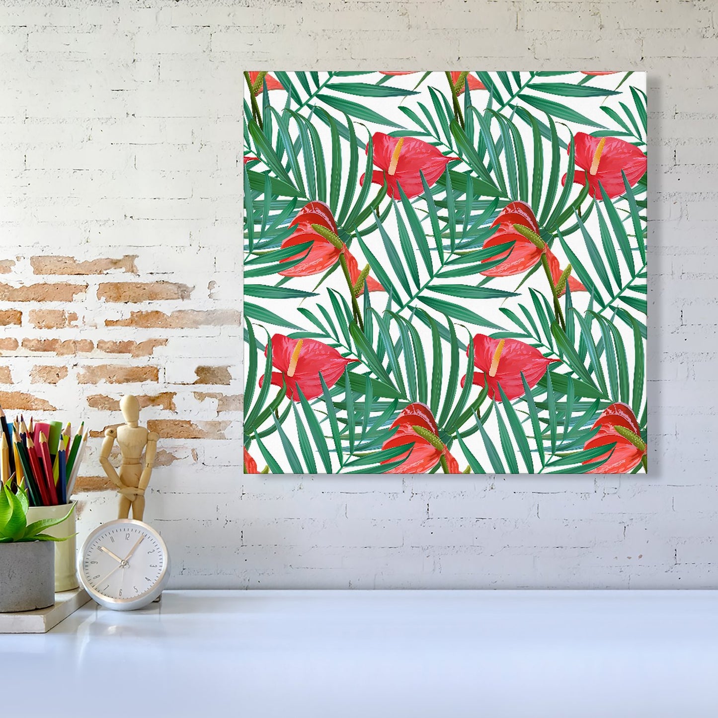 Tropical Flowers And Palm Leaves Canvas