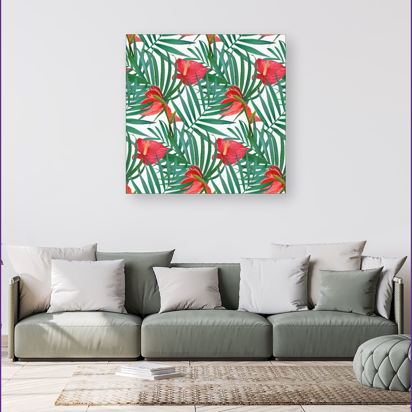 Tropical Flowers And Palm Leaves Canvas