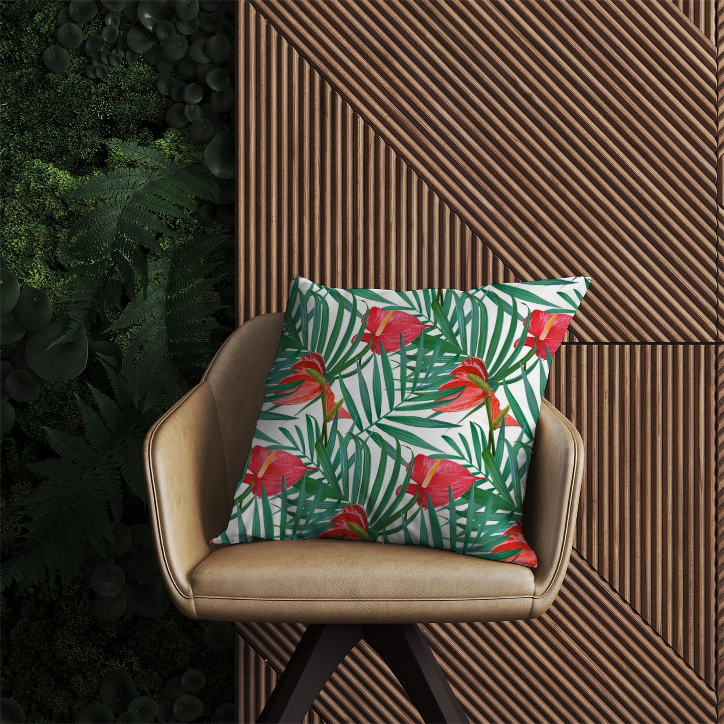 Tropical Flowers And Palm Leaves Outdoor Cushion