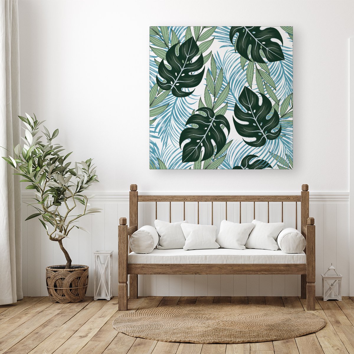 Tropical Pattern With Bright Plants And Flowers Canvas