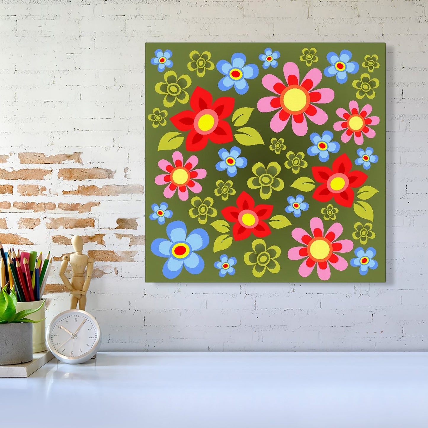 Red And Blue Flowers Canvas