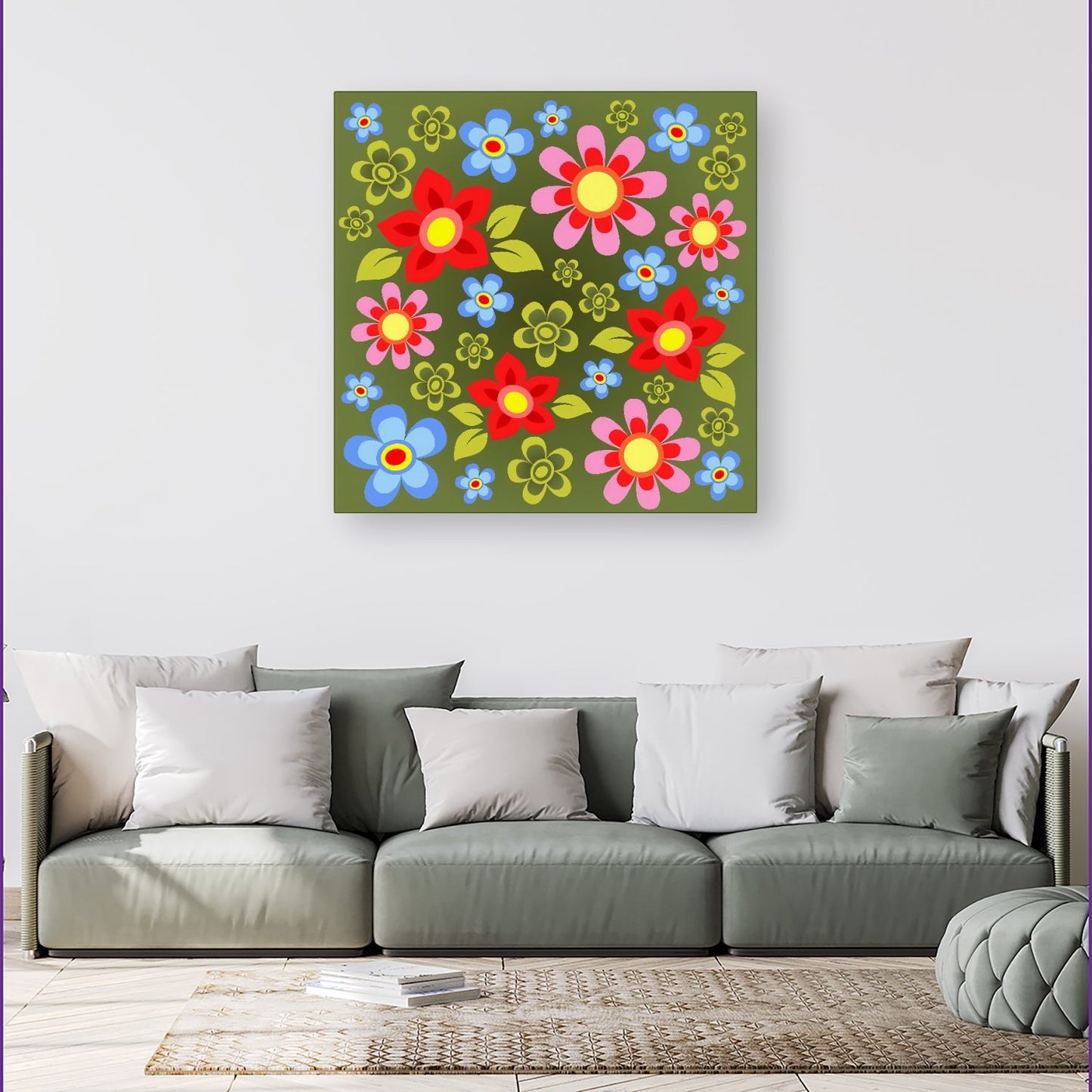 Red And Blue Flowers Canvas