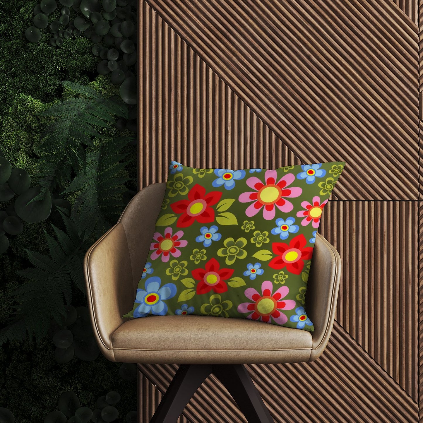 Red And Blue Flowers Outdoor Cushion