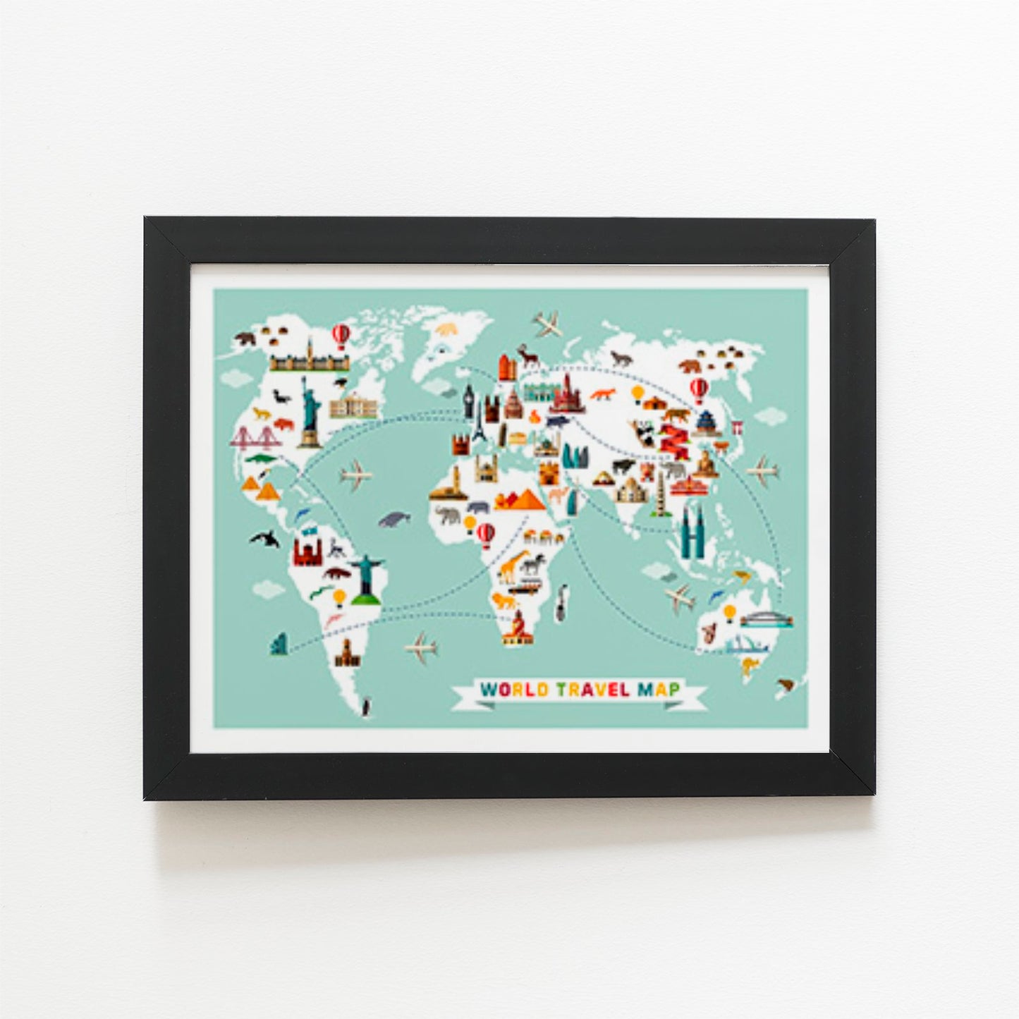 Cartoon Animal World Map Art Prints