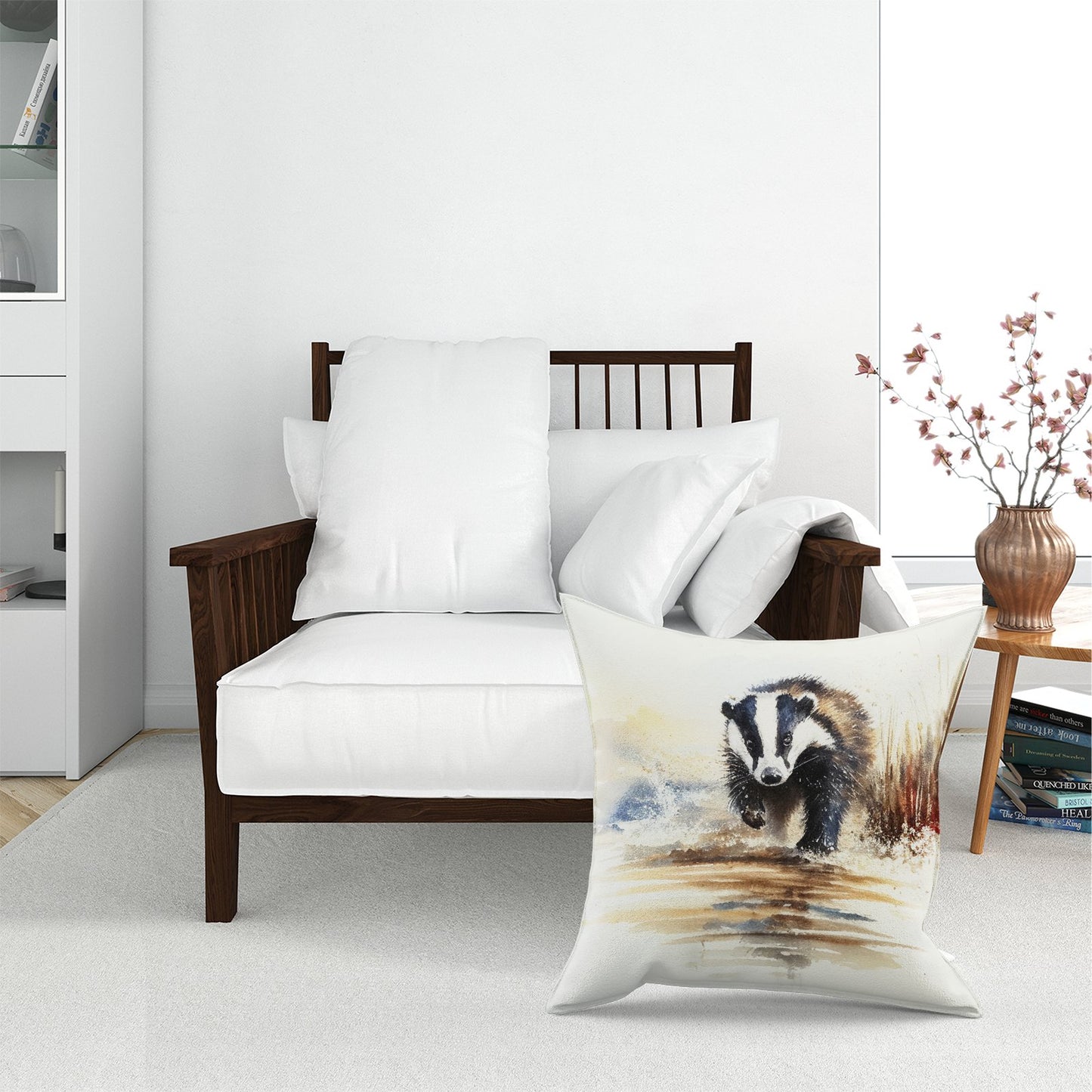 Wading Badger Watercolour Floor Cushion