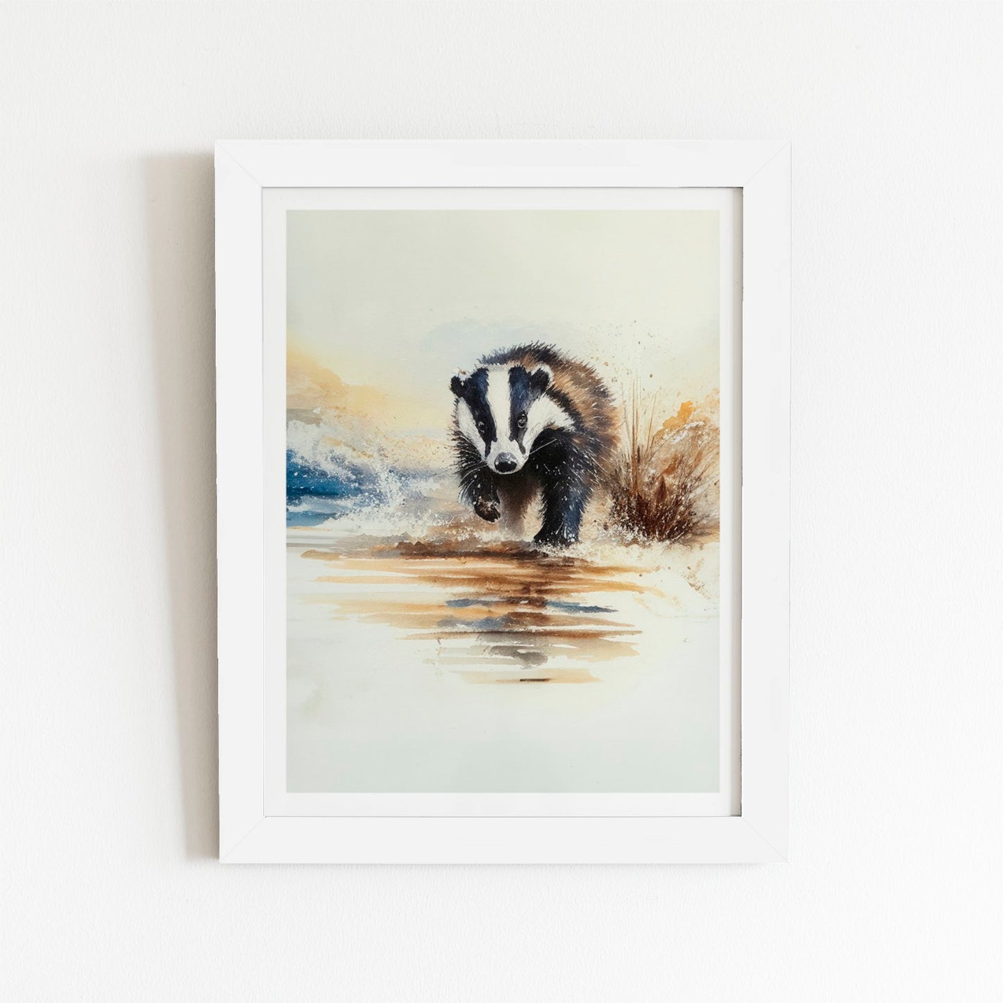 Wading Badger Watercolour Art Prints