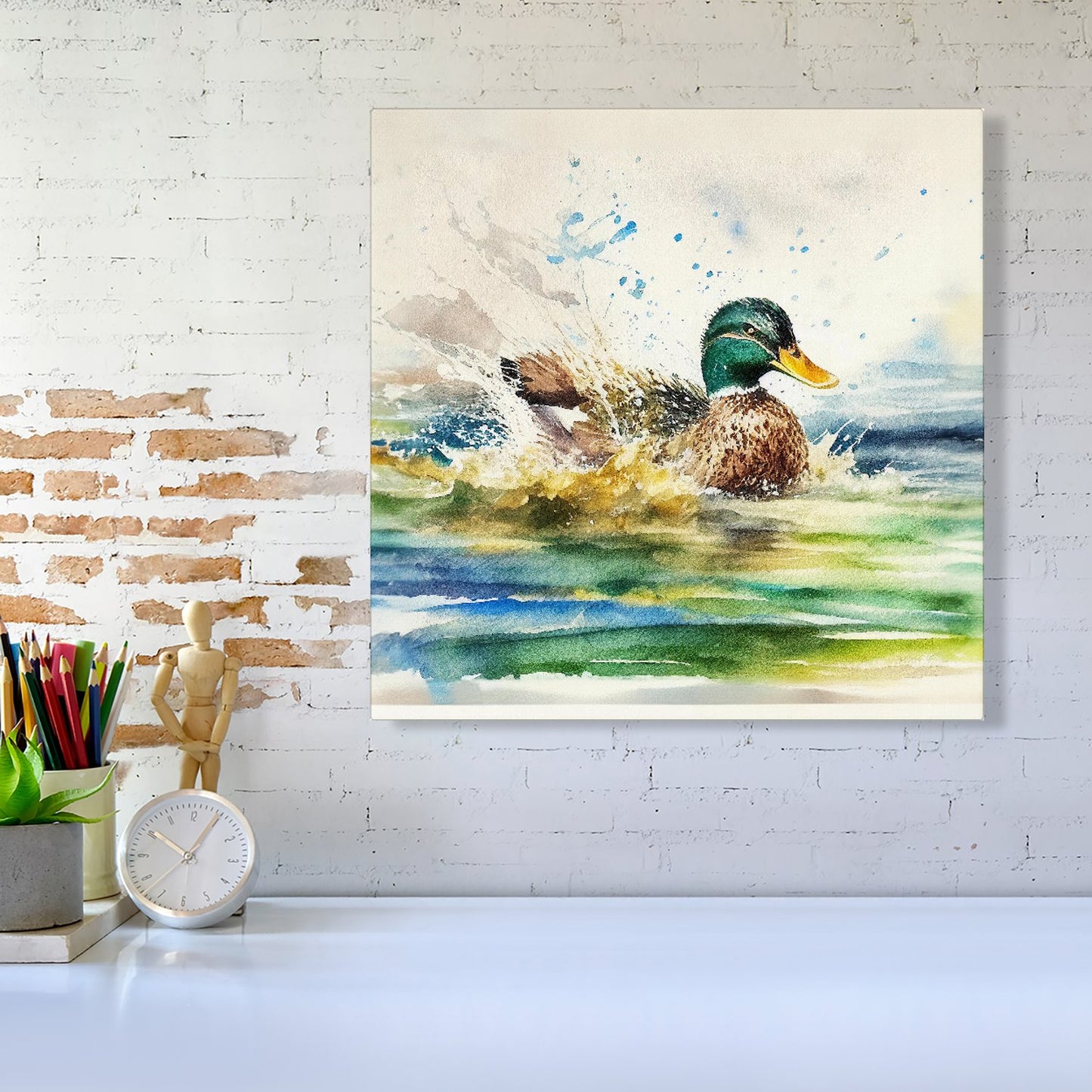 Splashing Mallard Watercolour Canvas