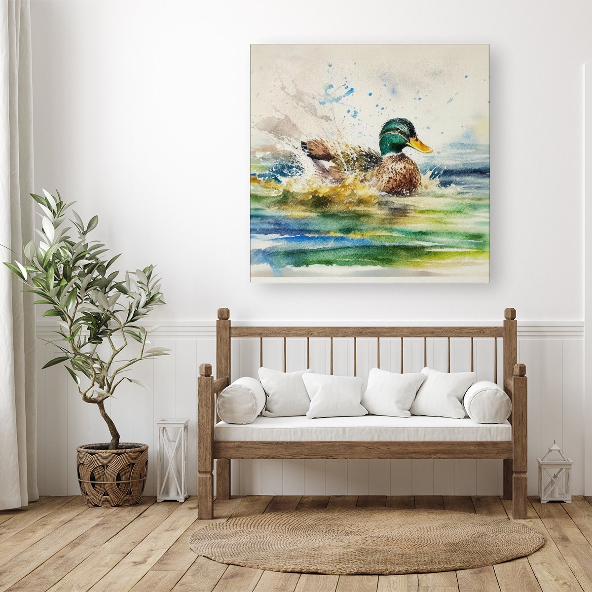 Splashing Mallard Watercolour Canvas