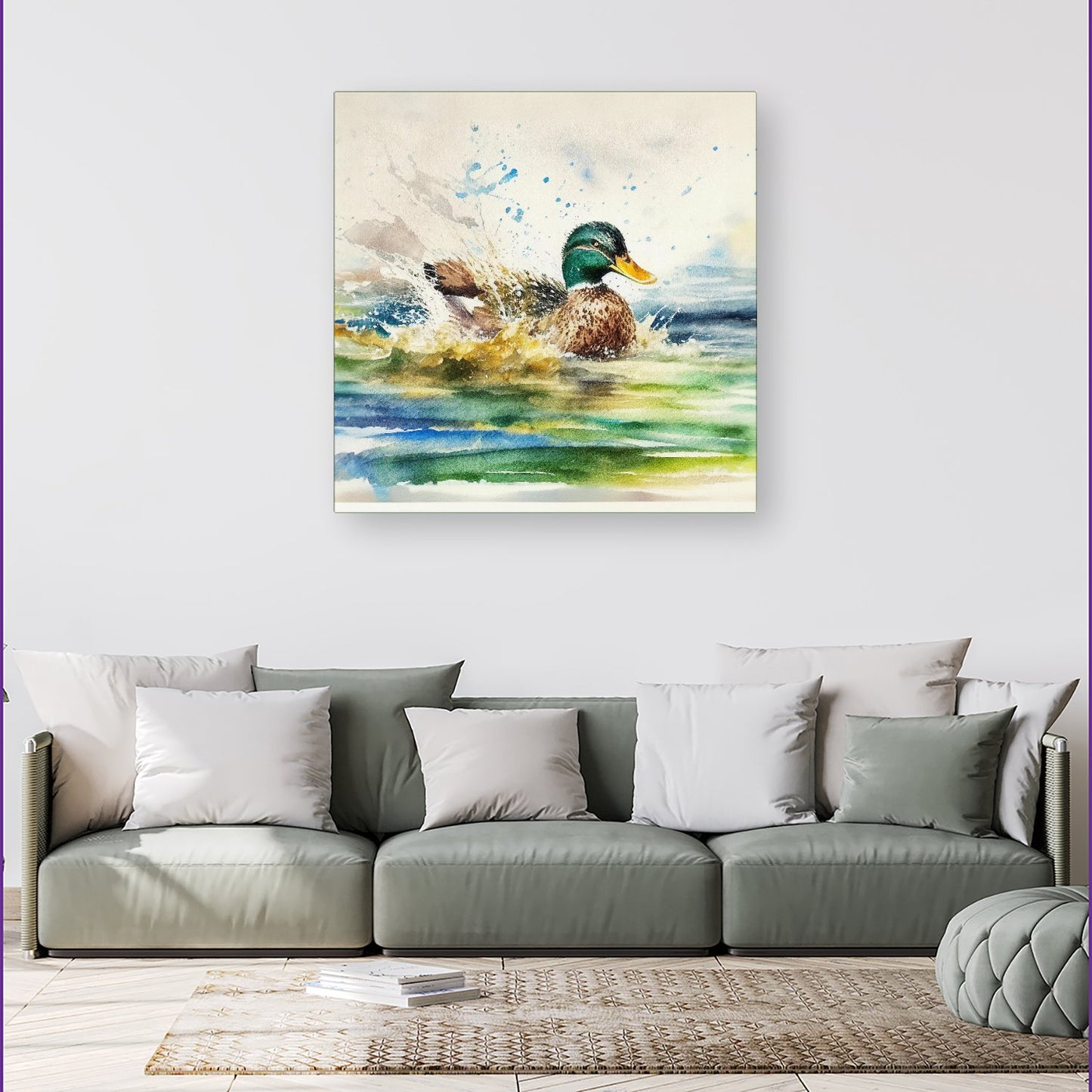 Splashing Mallard Watercolour Canvas