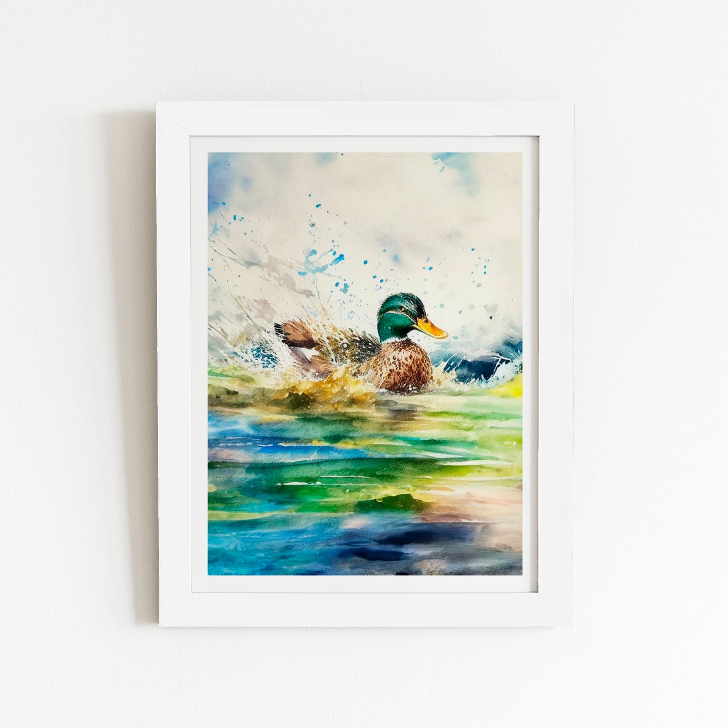 Splashing Mallard Watercolour Art Prints