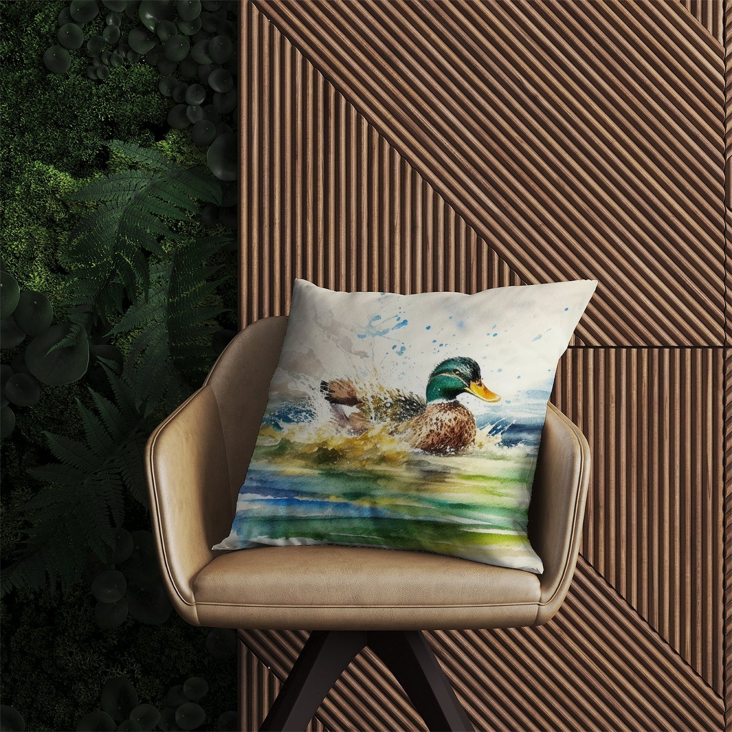 Splashing Mallard Watercolour Outdoor Cushion