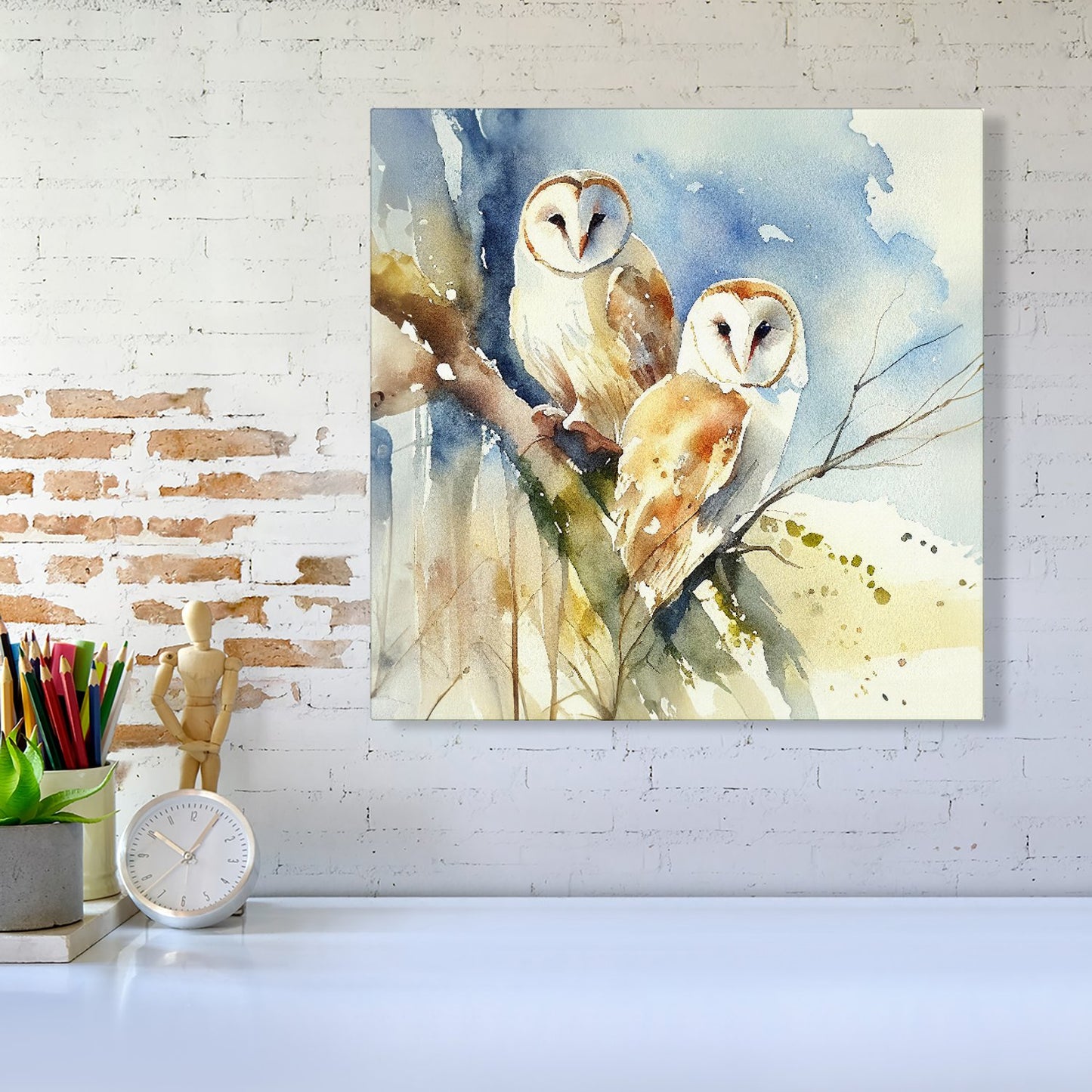 Barn Owls Watercolour Canvas