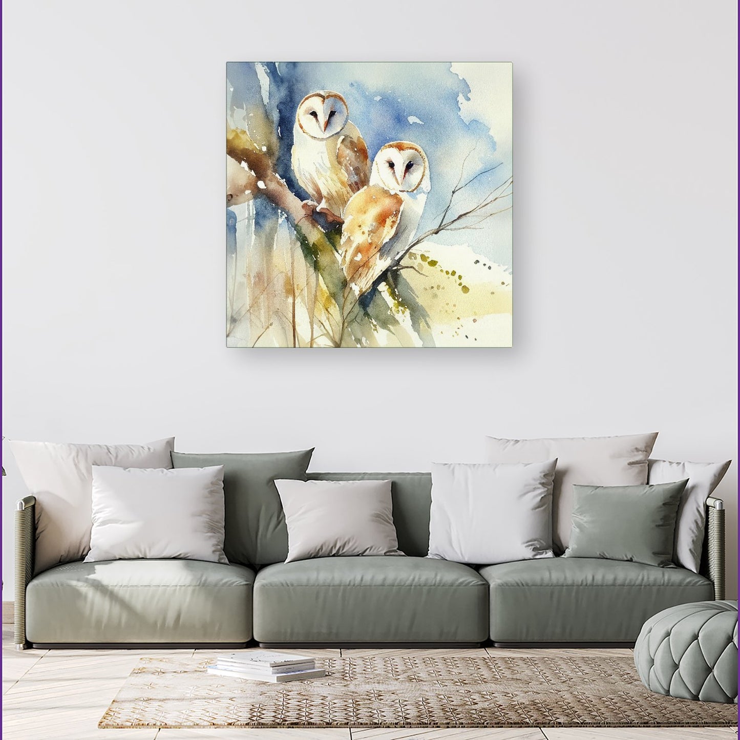 Barn Owls Watercolour Canvas