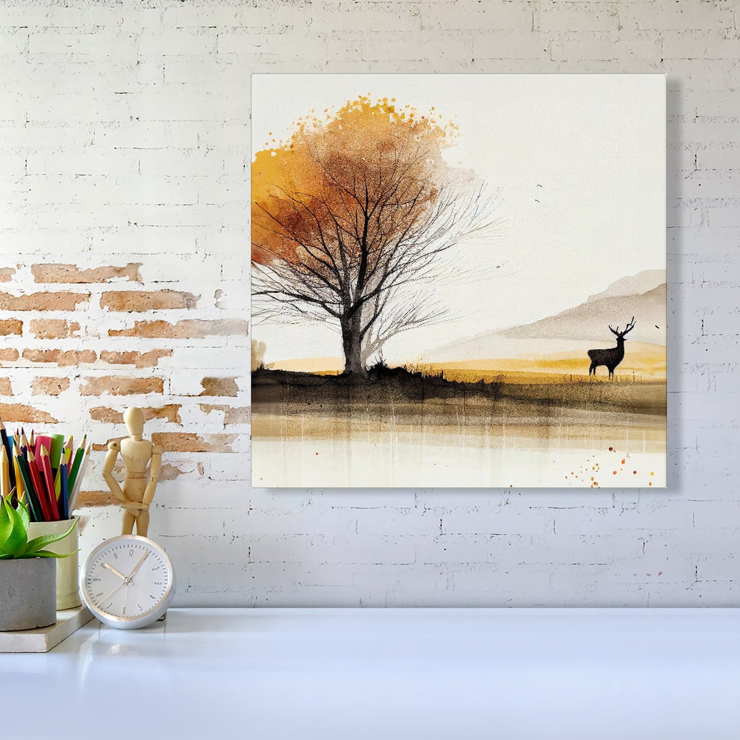 Autumn Landscape Stag Watercolour Canvas