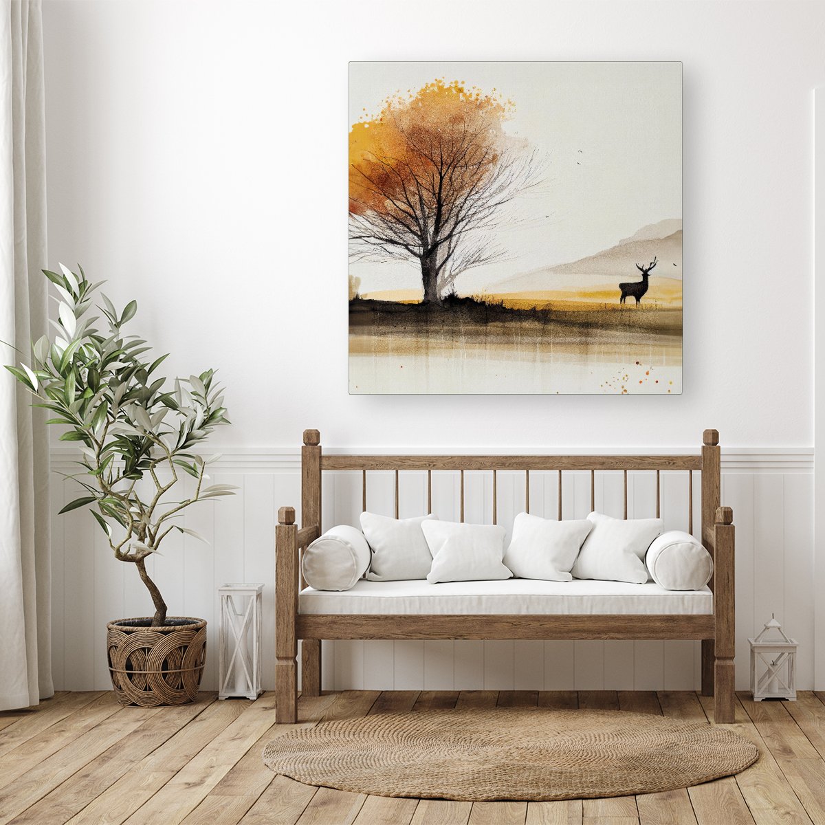 Autumn Landscape Stag Watercolour Canvas