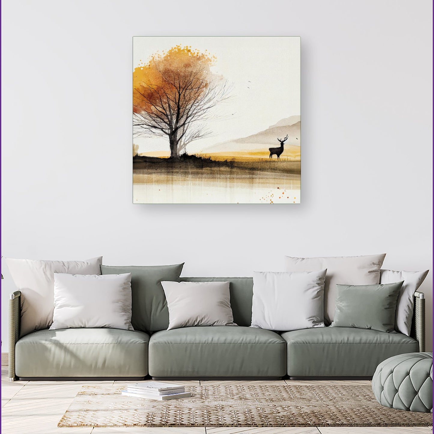 Autumn Landscape Stag Watercolour Canvas