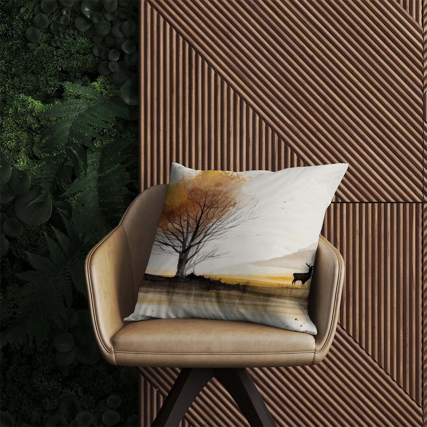 Autumn Landscape Stag Watercolour Outdoor Cushion