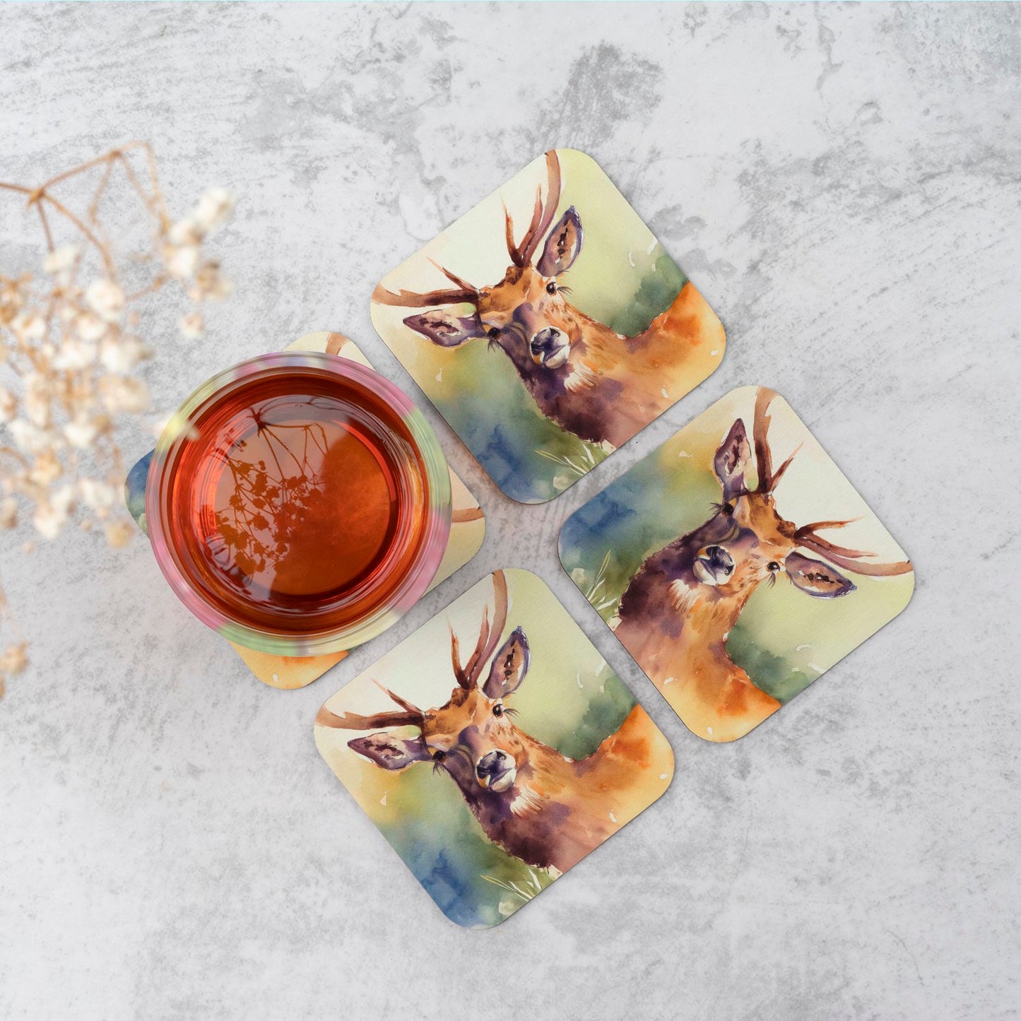 Splendid Stag Watercolour Coasters