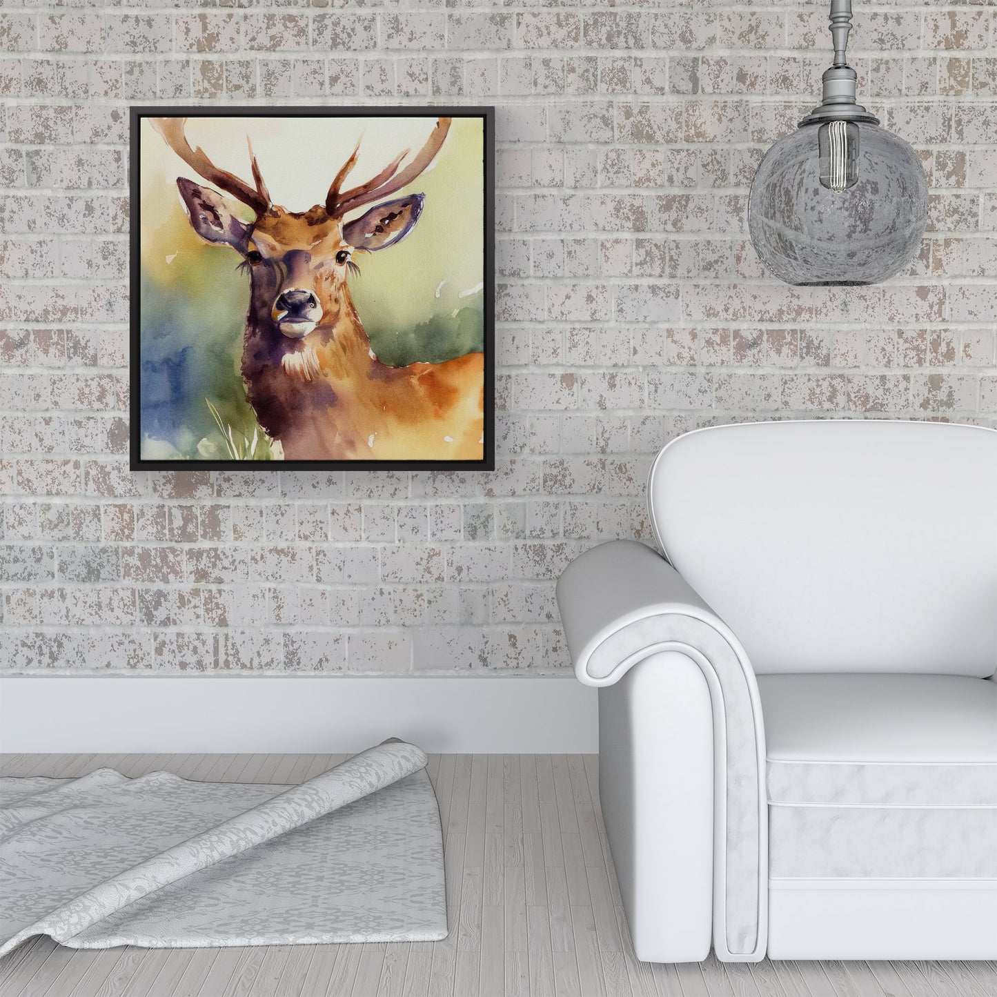 Splendid Stag Watercolour Framed Canvas