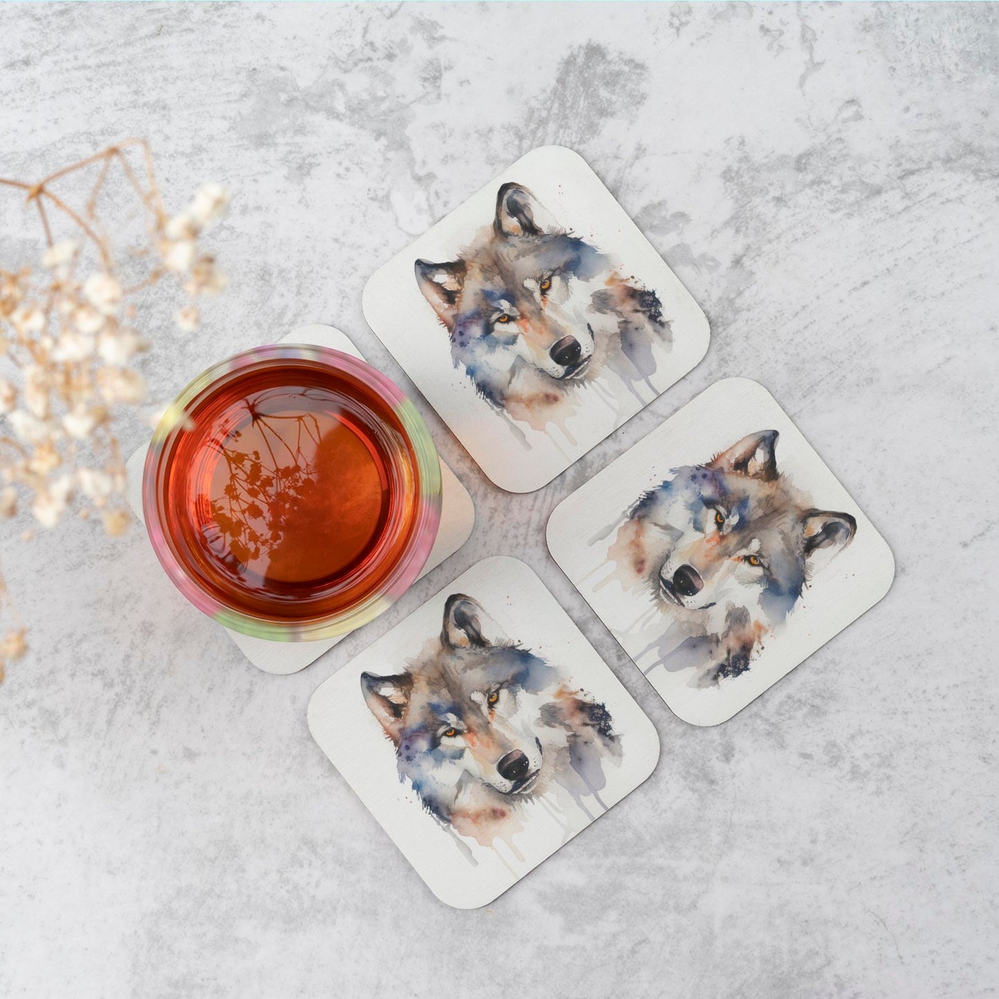 Wolf Watercolour Coasters