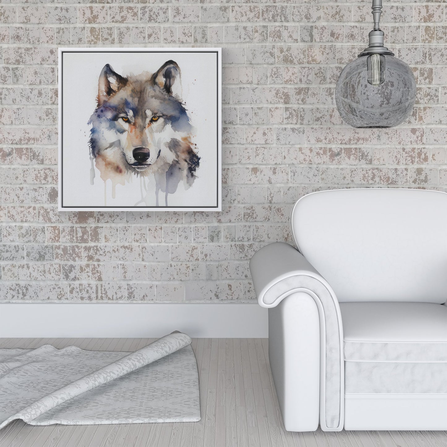 Wolf Watercolour Framed Canvas