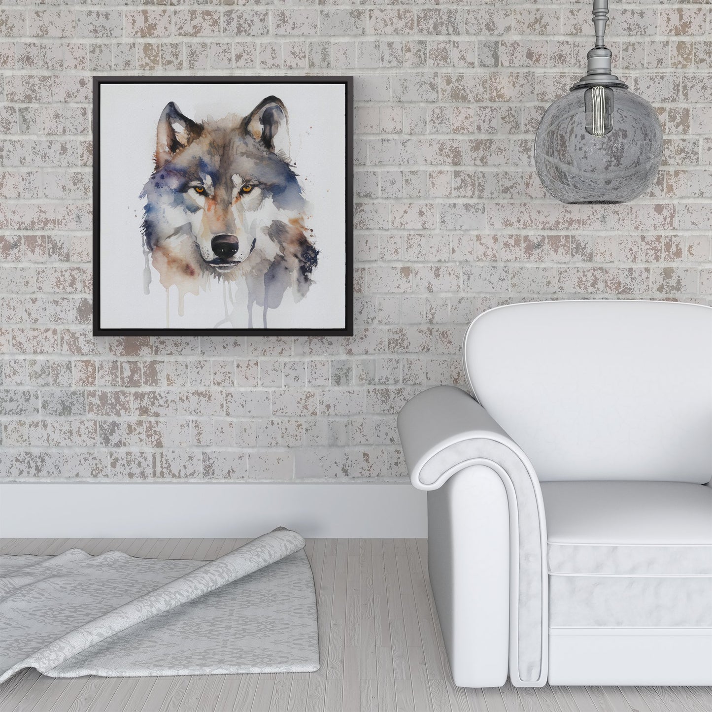 Wolf Watercolour Framed Canvas