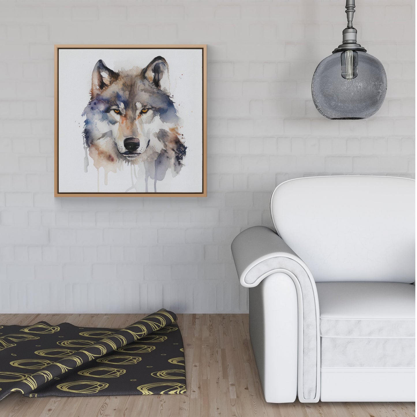 Wolf Watercolour Framed Canvas