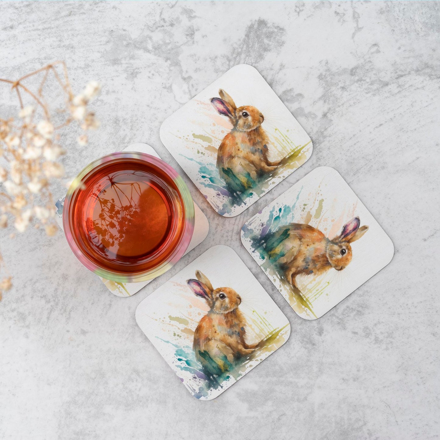Rabbit Splash Watercolour Coasters