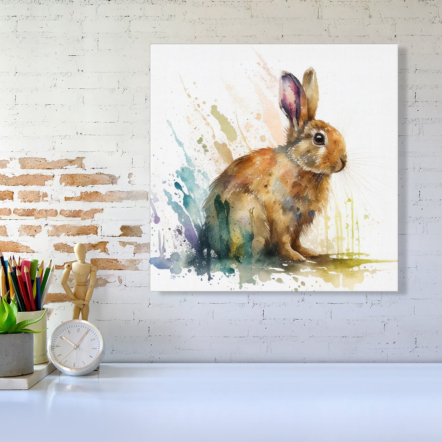 Rabbit Splash Watercolour Canvas