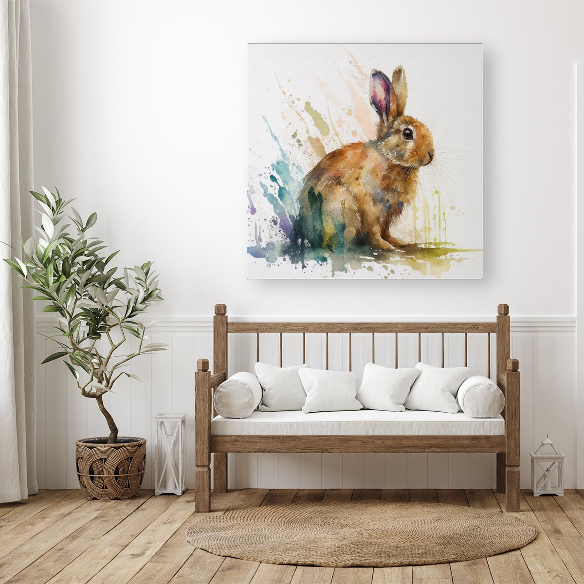 Rabbit Splash Watercolour Canvas