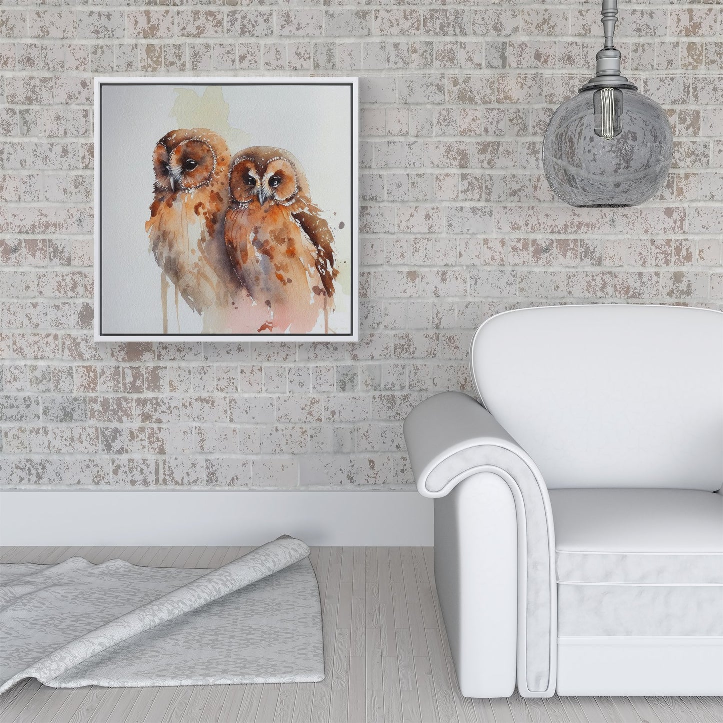 Loving Tawny Owls Watercolour Framed Canvas