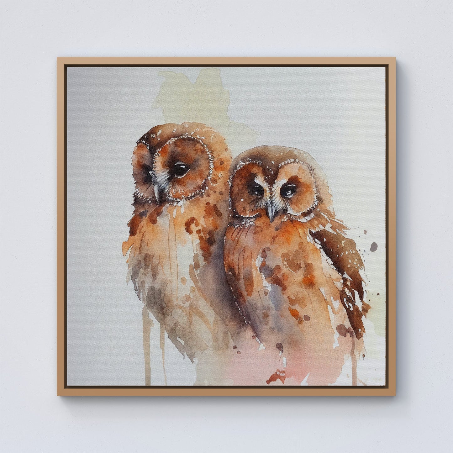 Loving Tawny Owls Watercolour Framed Canvas
