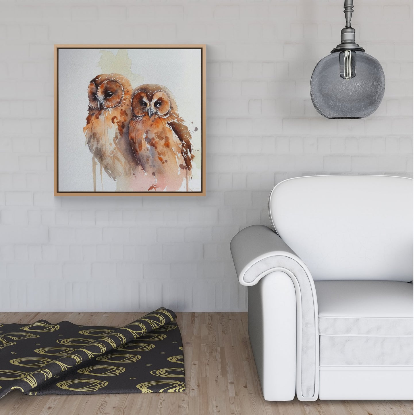 Loving Tawny Owls Watercolour Framed Canvas