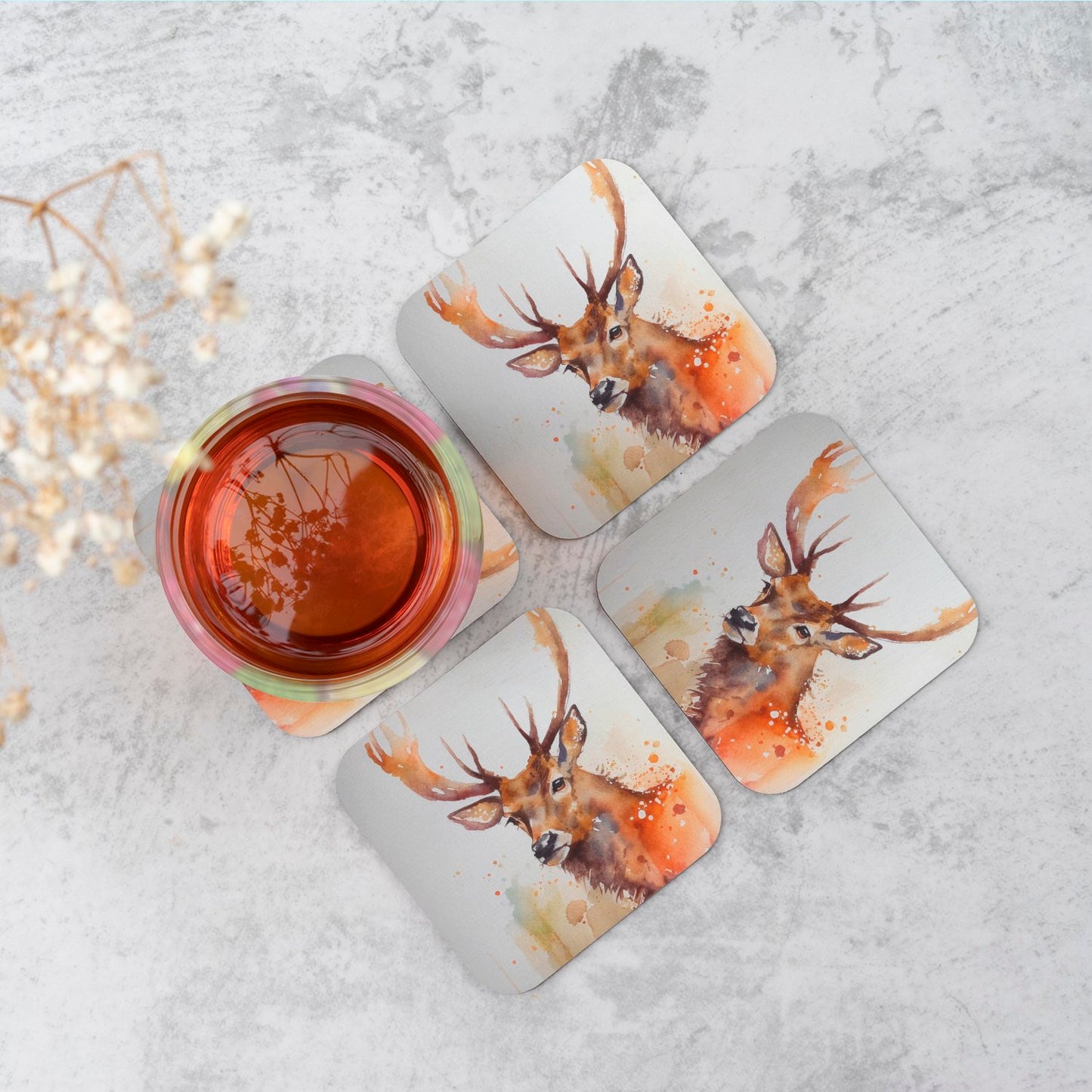 Majestic Stag Watercolour Coasters