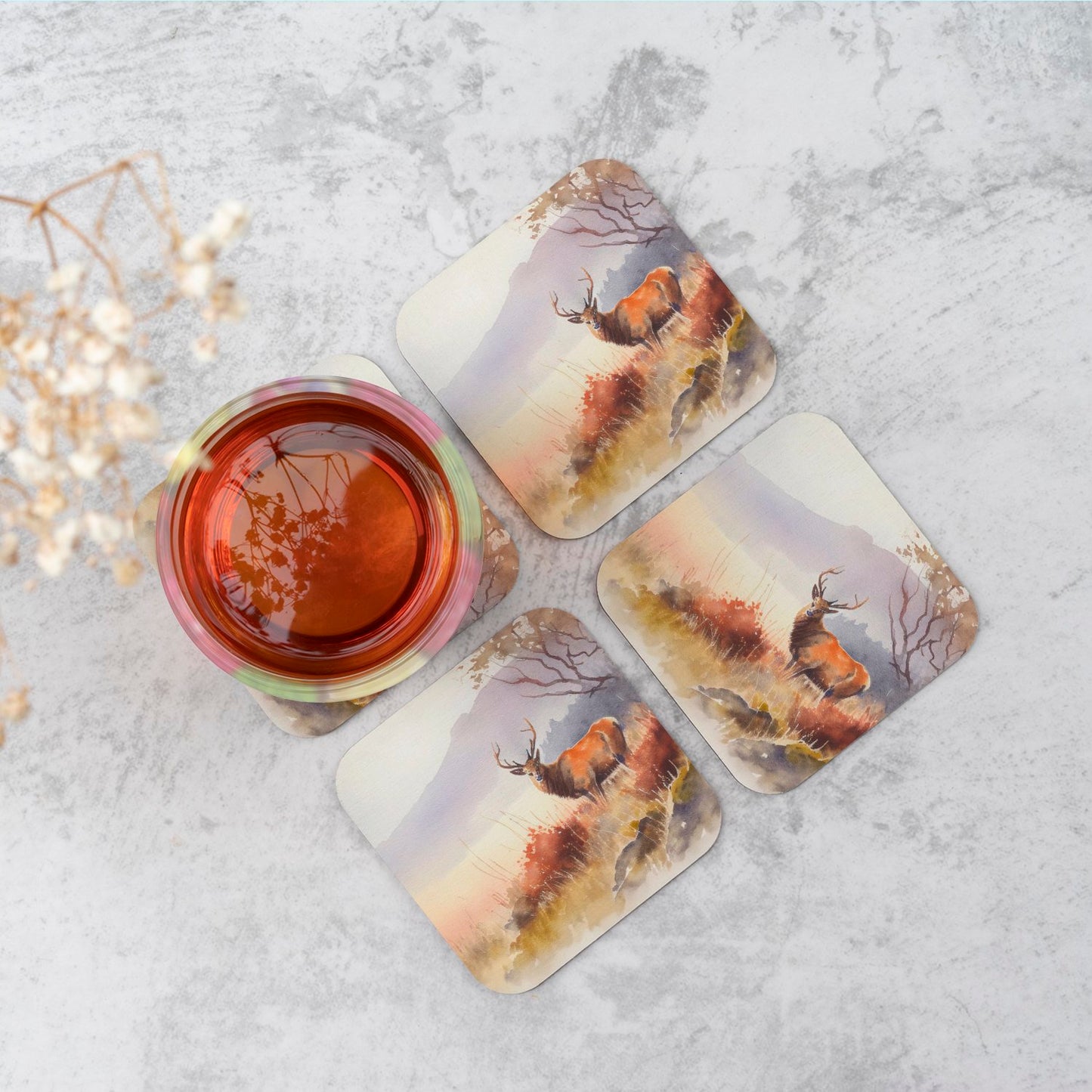 Stag Deer Water Colour Coasters