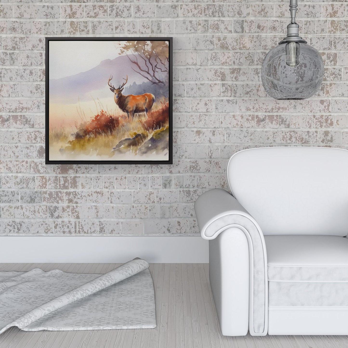 Stag Deer Water Colour Framed Canvas