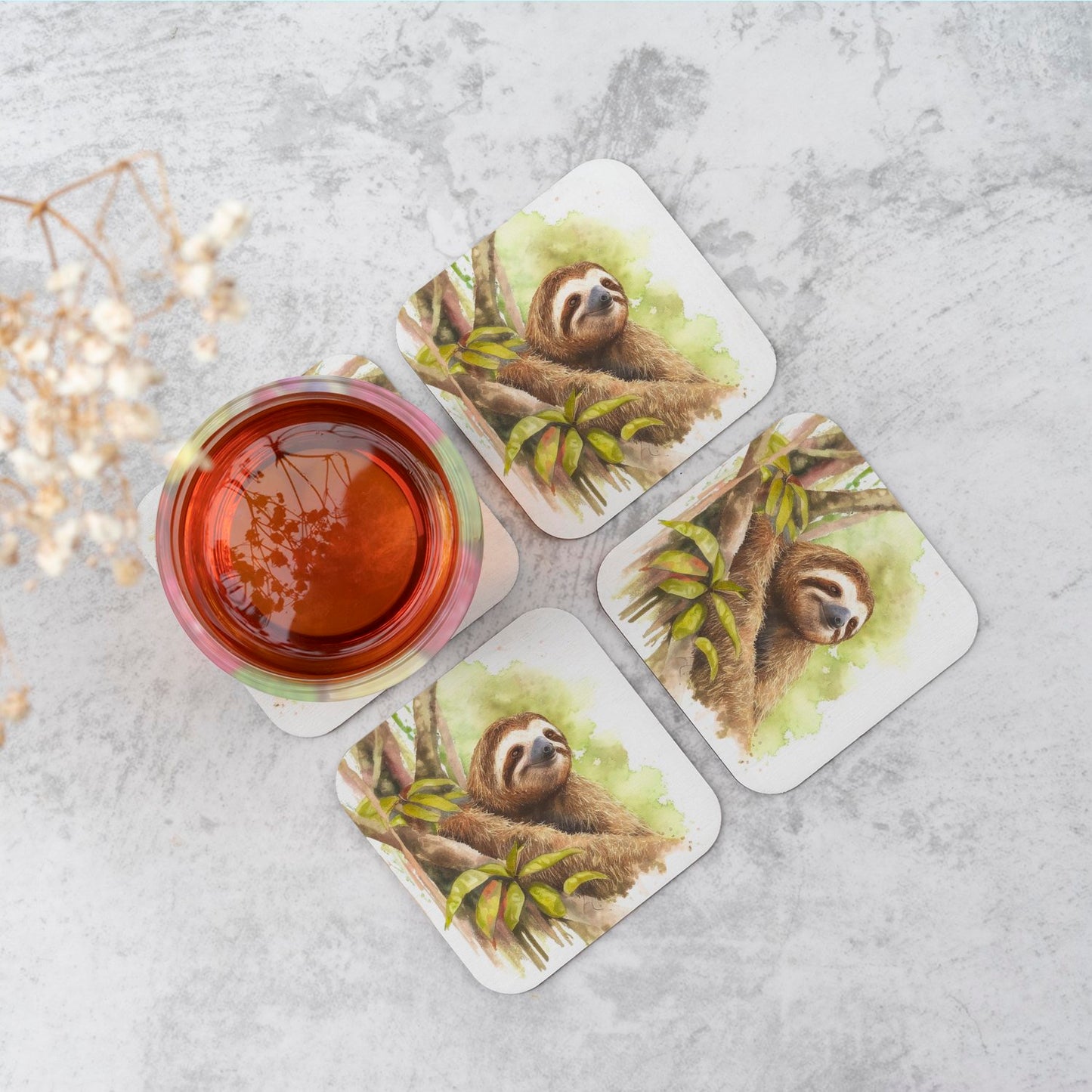 Sloth Watercolour Coasters