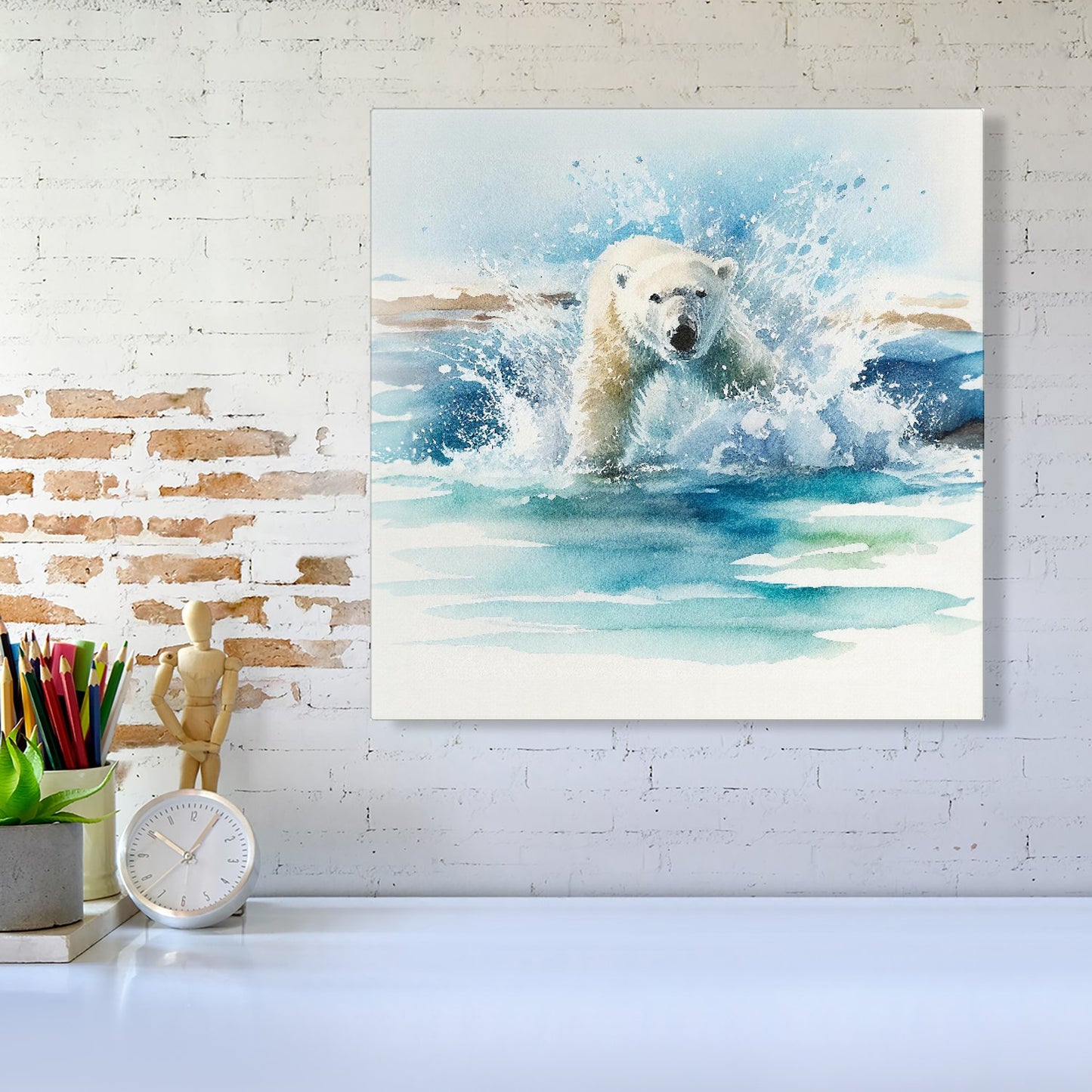 Hunting Polar Bear Watercolour Canvas