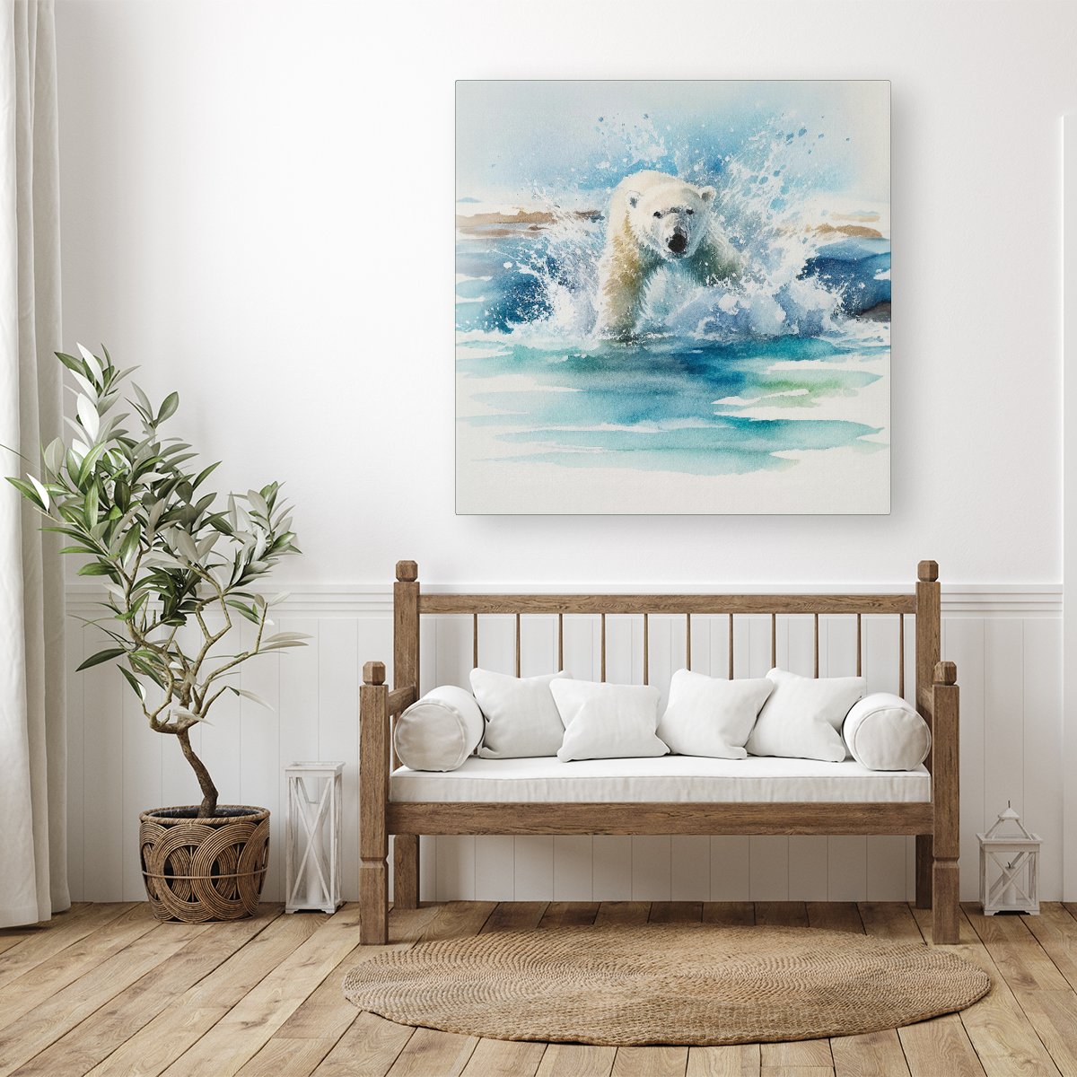 Hunting Polar Bear Watercolour Canvas