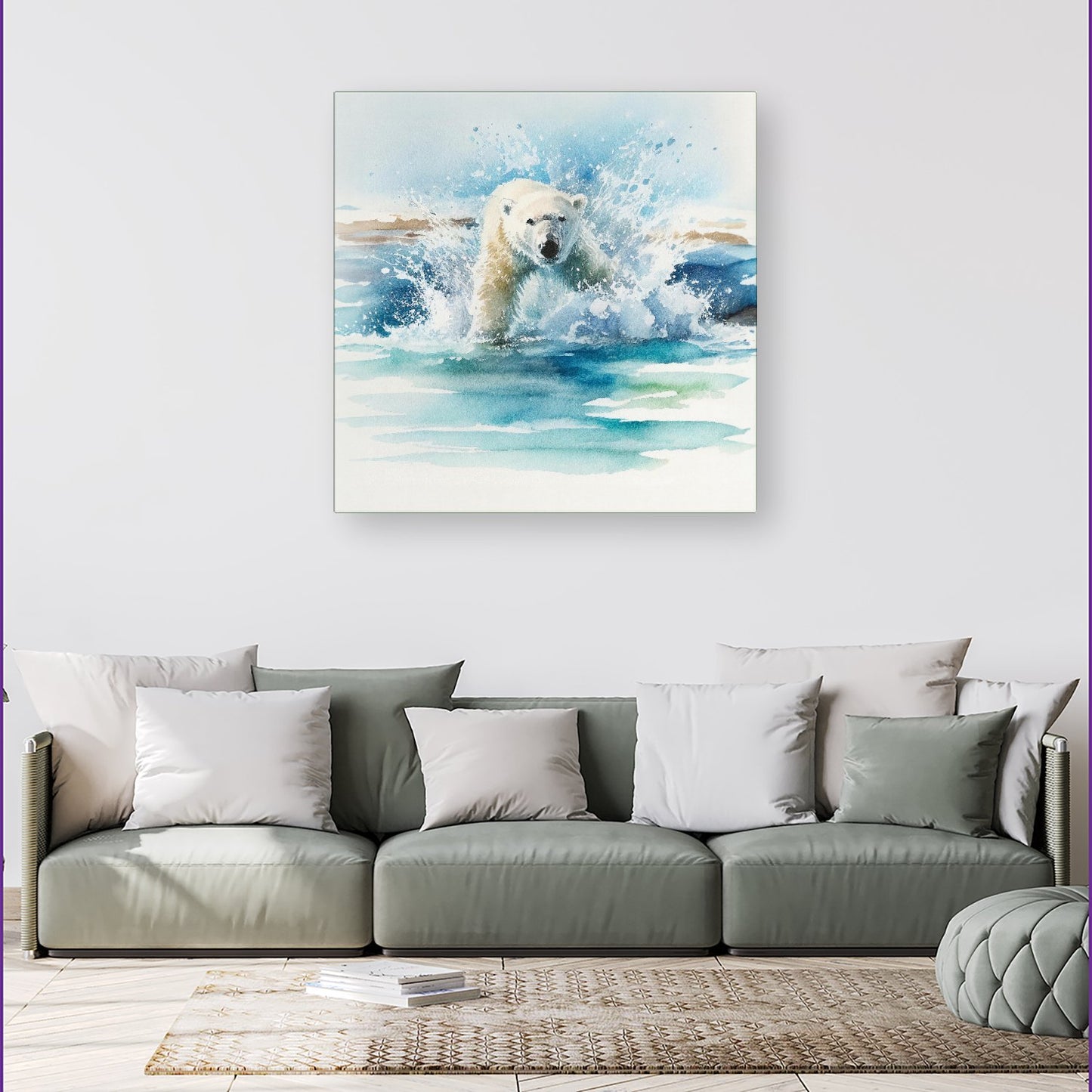 Hunting Polar Bear Watercolour Canvas